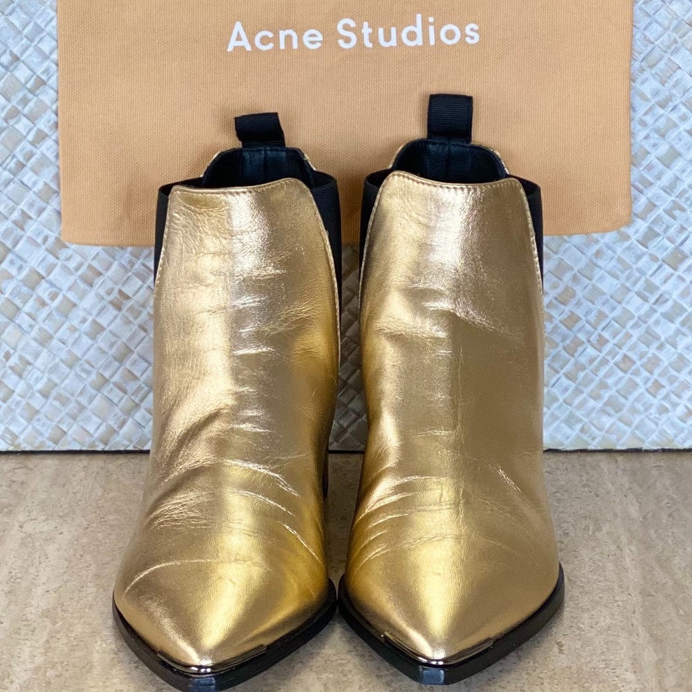 ACNE STUDIO JENSEN METALLIC LEATHER ANKLE BOOTS